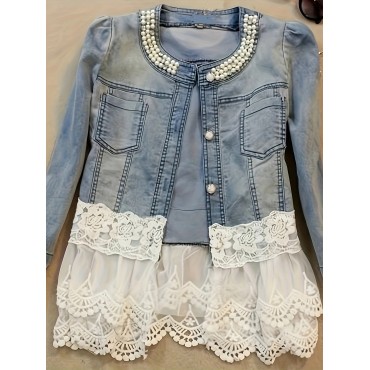 Plus-size Ladies Denim Top Pearl-collar Jacket Plus-size Ladies Denim Top Pearl-collar Jacket